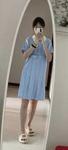 刚收到的水色盛夏服·小沃学园
尺码L，身高169，买的长款，