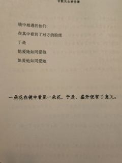 “一朵花在镜中看见了一朵花,于是,盛开便有了意义。”
——