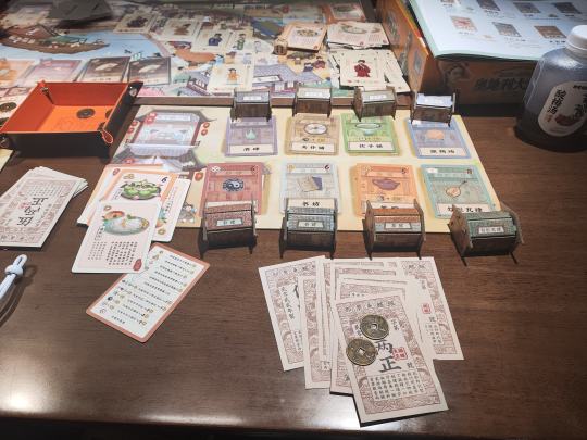 《大宋百商图》桌游测评

买了买了，玩了一次果断买
主要是也太好看了😍

🌈适合年龄: 不限
🌈游戏人数: 2-4
🌈游戏时长: 半小时➕

游戏前会有个一次性手工环节，需要把店铺的小房子拼好，很治愈