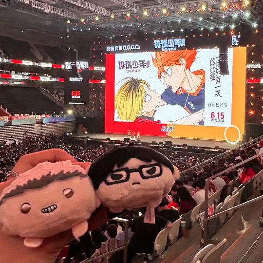 啊啊啊！被谷圈的同事安利带去了排球少年粉丝节现场！（我爱白嫖bushi）好多人啊！不仅承包了东方体育中心，还打造了演唱会级别的首映仪式！场馆外到处都是痛墙和林立的道旗🚩🚩，夜晚还有橙红色的灯柱，应援排