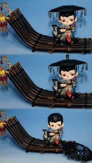 Rayan国风侠客改娃『墨』
青峰如黛，碧水无痕，一叶木筏自烟波深处荡出。
斗笠檐下滴落着江南的雨，亦或是巴山的露。
rayan指间素扇倏合倏开，翻涌的已非江湖风浪，而是浮生里一场未及的雪月。扇缘微抬