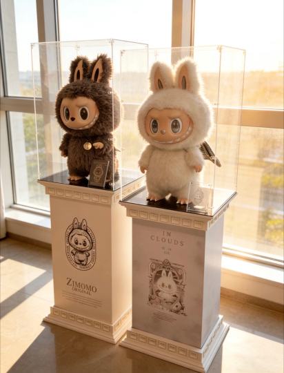 LABUBU的包装盒￼配上这个罗马柱太搭了还好没把盒子拿去卖废品组装上包装盒太戳我了平时你的LABUBU包装盒会怎么处理呢