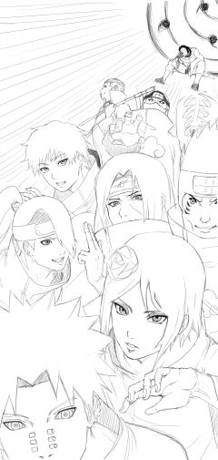 火影忍者晓组织，线稿真的画死了，后面上色打算用简单二分，就不