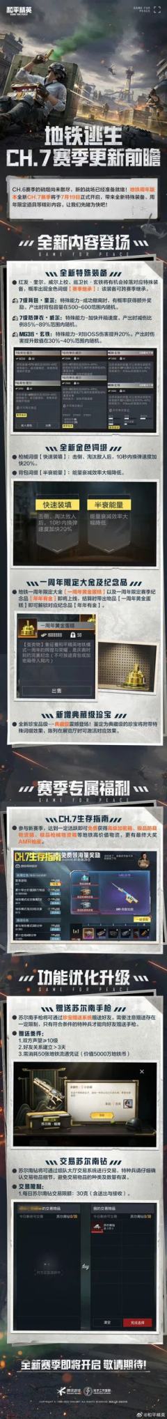 【地铁赛季前瞻】CH.7新赛季7.19火热来袭！
🔥核心更