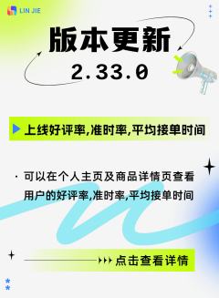【2.33.0】版本更新公告
上线好评率、准时率、平均接单时