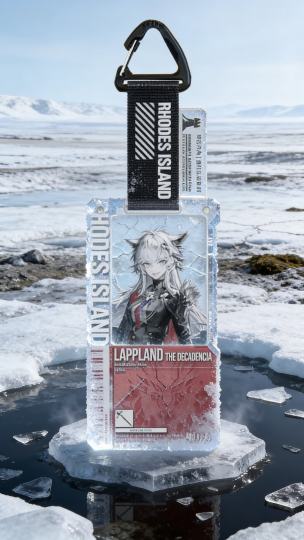 喀兰边缘的霜原荒无人烟，寒风扯动拉普兰德的破披风，狼耳在风雪中微微颤动，捕捉着猎物的气息。她舔了舔沾着冰碴的唇角，双剑出鞘时带出细碎的寒光，剑身上的源石纹路在低温下泛着暗红。
“呵，又一群不知死活的家