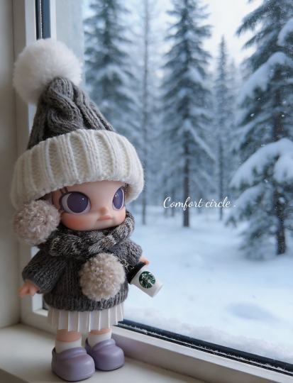 “想和你一起，窝进冬天的温柔里～”❄️  两个小可爱也换上冬装啦！  紫色贝雷帽+针织开衫 vs 白绒帽+软糯毛衣  珍珠项链、蕾丝裙摆…细节控狂喜！