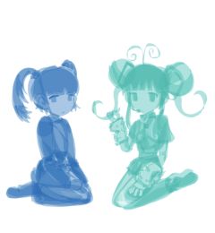 右边人物是miku，是在杏洼弥音乐的remix视频里的
衣服