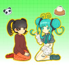 右边人物是miku，是在杏洼弥音乐的remix视频里的
衣服