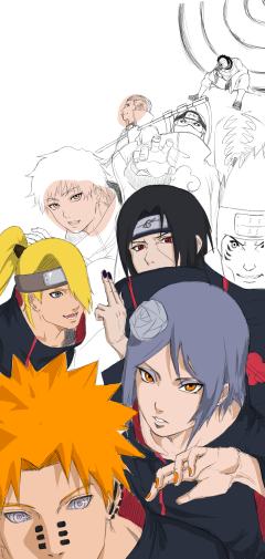 火影忍者晓组织，线稿真的画死了，后面上色打算用简单二分，就不