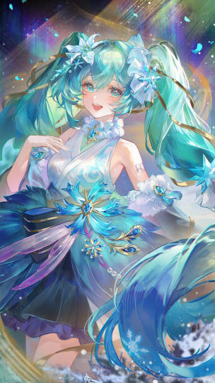 ❄️异界少女踏雪而歌冰晶如音符，凛冬便绽放千万种星光！之前画的阴阳师联动初音 发一发～