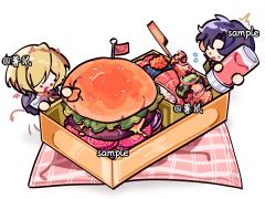 一个坐姿抱娃贴贴，三张拍立得+奇怪的美工，一个美食Q，一个m