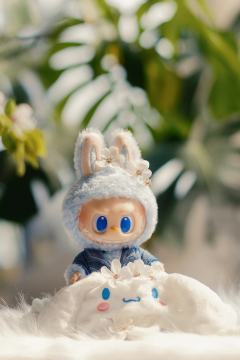今日份治愈：是樱花、阳光和软萌的Labubu  🌸  ☁️