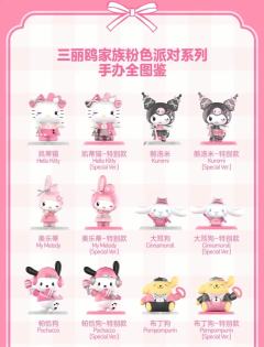 💖酷洛米站在满是蛋糕和气球的派对现场，拿着麦克风好像下一秒